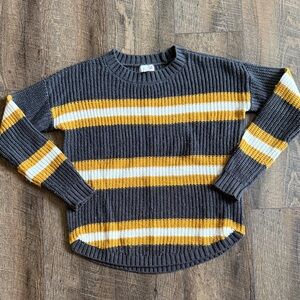 SO Women's Gray and Yellow Striped Sweater